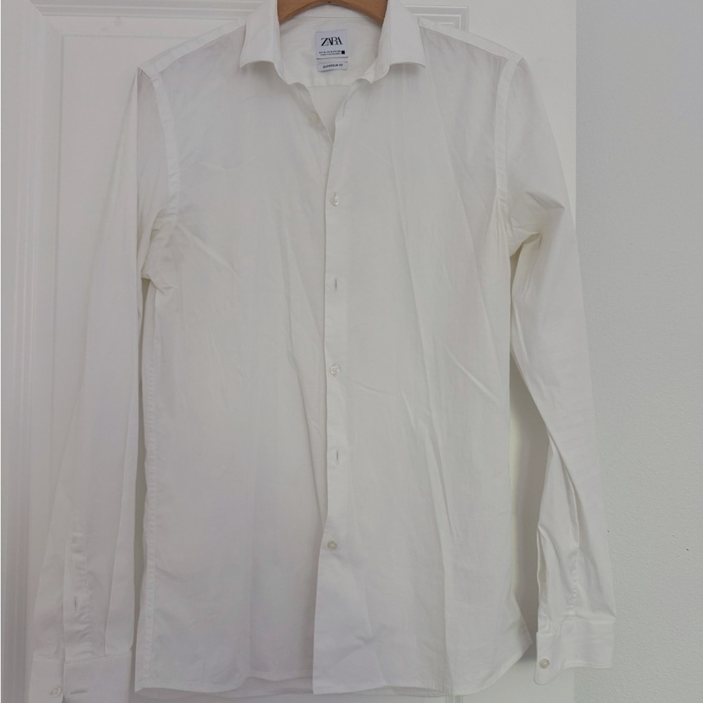 Zara men’s white collar button down Dress Shirt super slim size medium